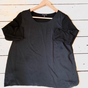 Eileen Fisher Black Long Sleeve Blouse Suede Front